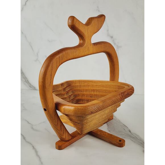Wood Folding Fruit Basket Apple Shaped 11" John's Wood Shop Handcrafted USA - Picture 6 of 16